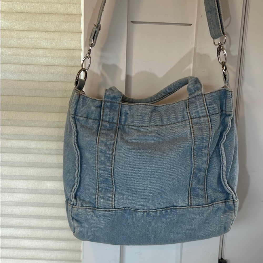 Light Blue Denim Crossbody Bag with handles and Removable Strap - Picture 4 of 13